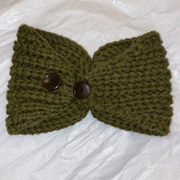 COPY - Olive Green Knitted Headband with Bow - Picture 2 of 2